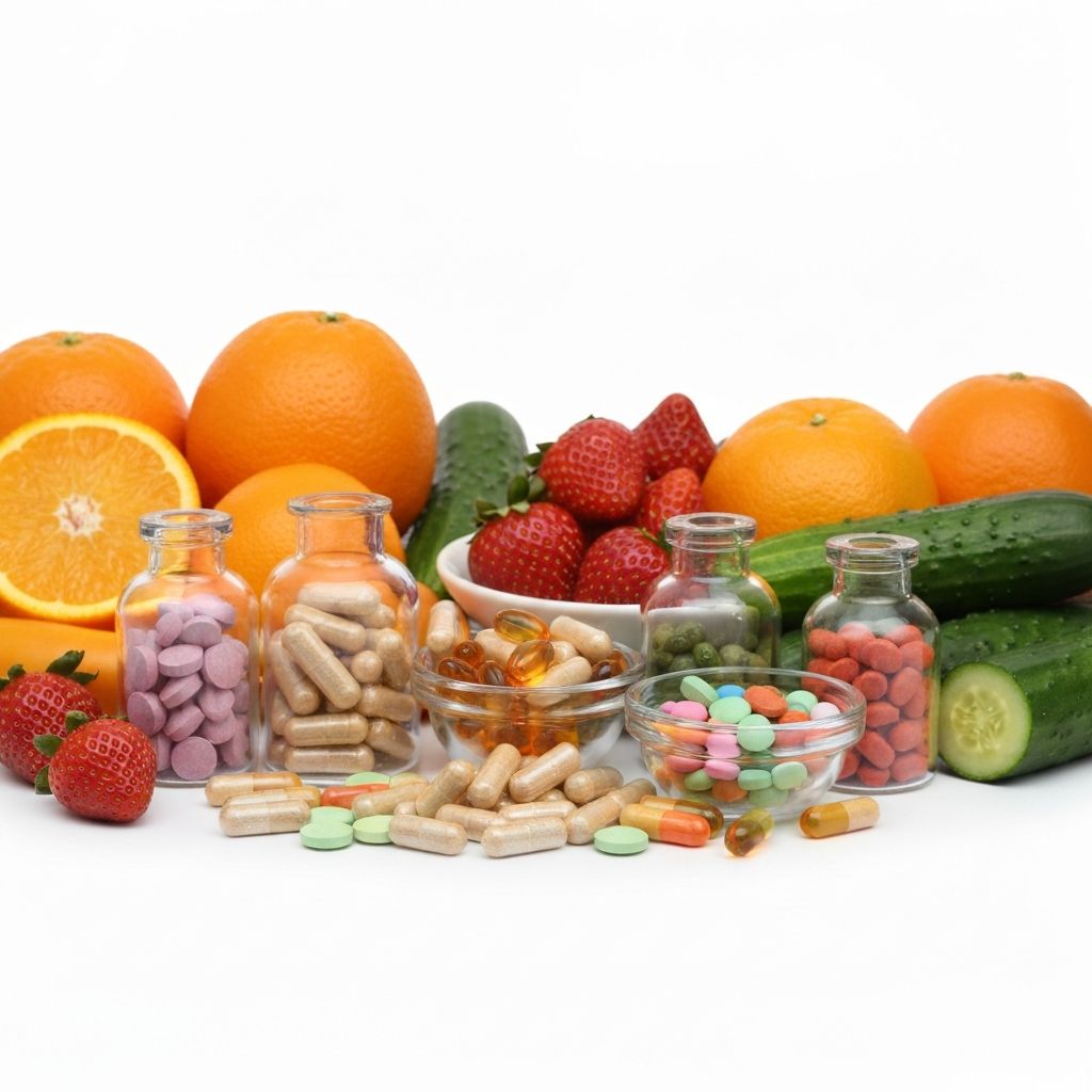 Natuerliche Vitaminpraeparate und frisches Obst